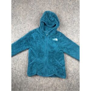 The North Face Suave Oso Hoodie Girl's XS Teal Fleece Logo Long Sleeve Full Zip